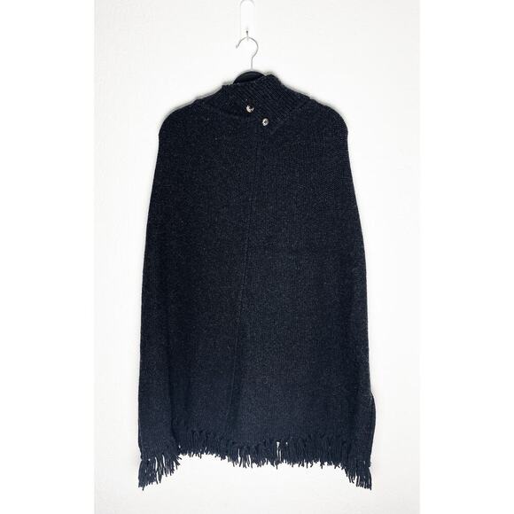 A.P.C. Rue Madame Paris Women's Italian Merino Wool Turtleneck Poncho Fringe Hem - Picture 2 of 8